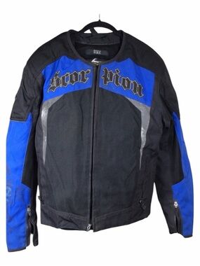 Scorpion EXO Get Stung Motorcycle Jacket in black and blue
